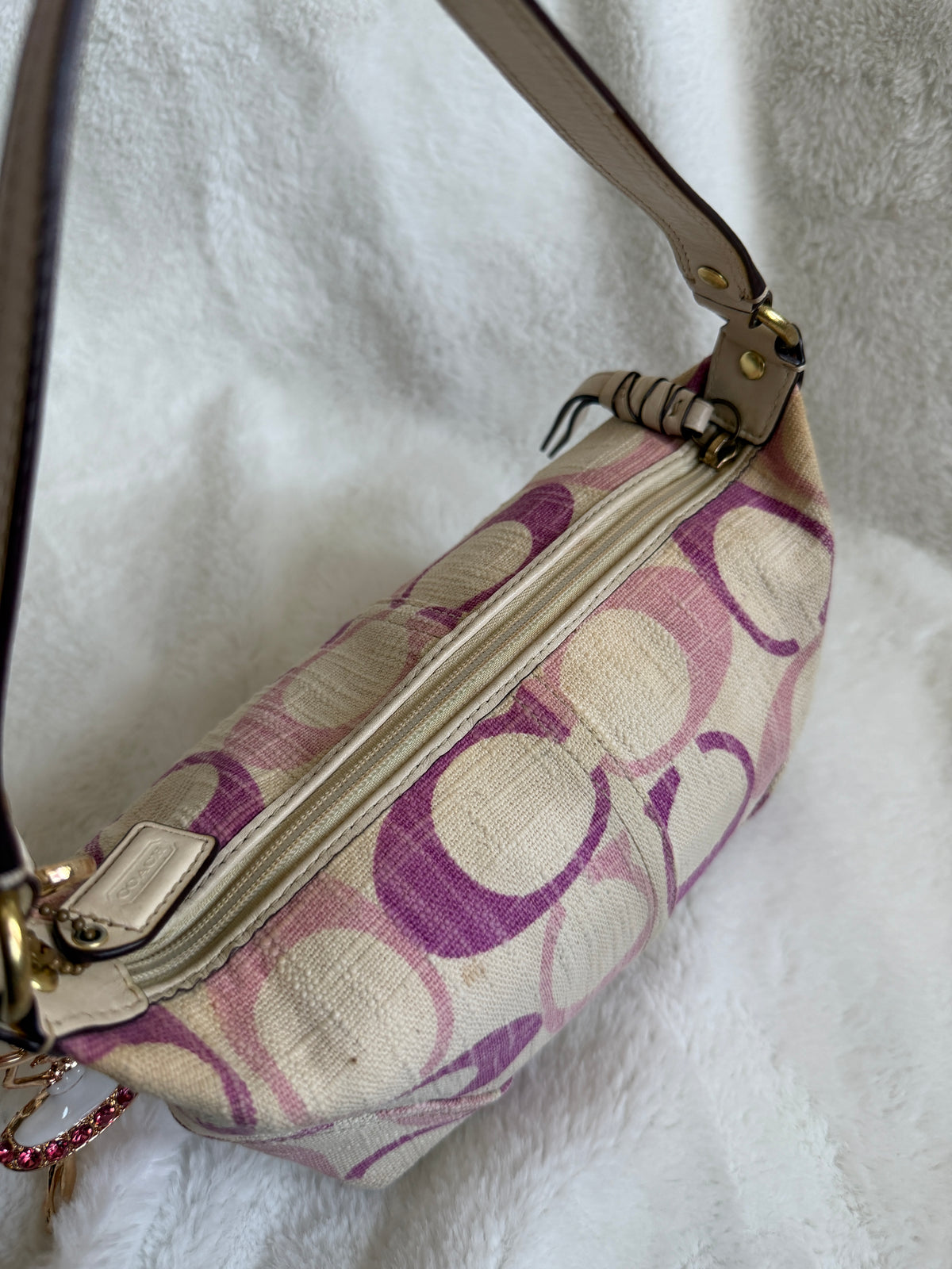 2008 Coach Pink/Purple Creme Linen Mini Bag