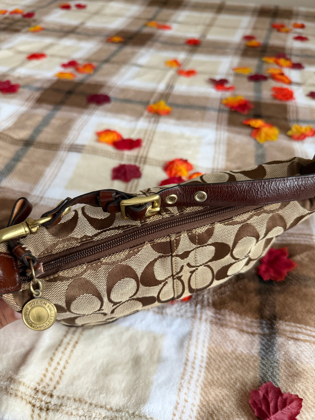 Vintage Coach Signature Canvas Mini Hobo Handbag